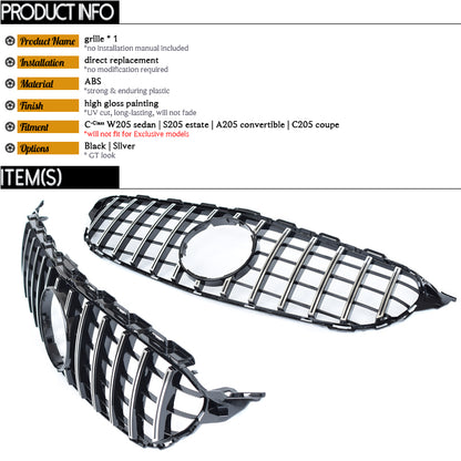 Panamericana Grille GTR Type Grill For Mercedes C Class W205 Sedan S205 Estate A205 Cabrio C205 Coupe 2015 - 2020 C180 C200 C300