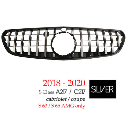 Black Silver Replacement Front Bumper GTR Panamericana Grille For Mercedes S Class A217 Cabrio & C217 Coupe 2-Door 2014 - 2021