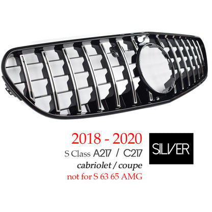 Black Silver Replacement Front Bumper GTR Panamericana Grille For Mercedes S Class A217 Cabrio & C217 Coupe 2-Door 2014 - 2021