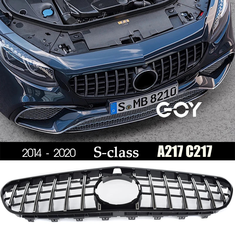 Black Silver Replacement Front Bumper GTR Panamericana Grille For Mercedes S Class A217 Cabrio & C217 Coupe 2-Door 2014 - 2021